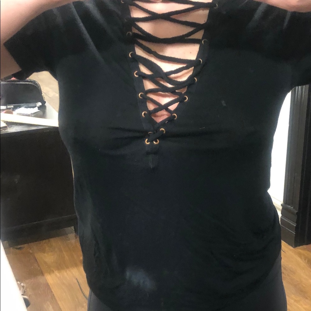 Black shirt with lace up front